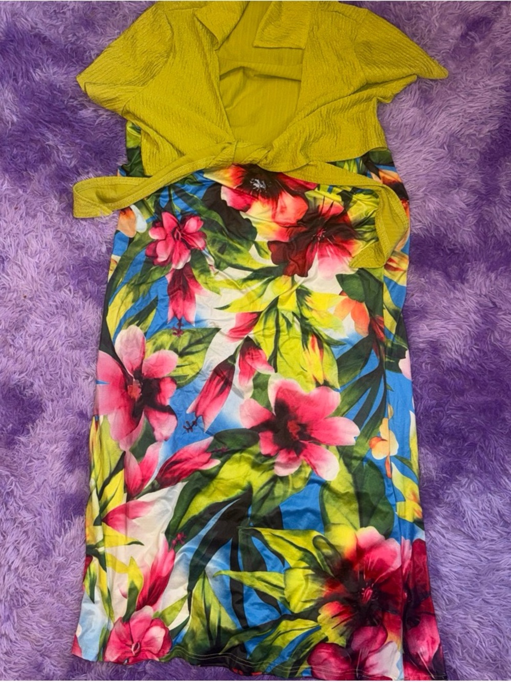 SHEIN Yellow Top with Multicolor Floral Skirt Set